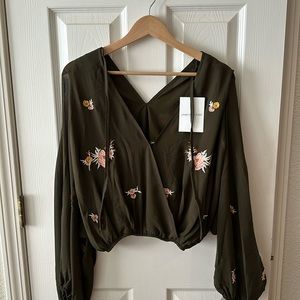 Dark olive blouse in size Med